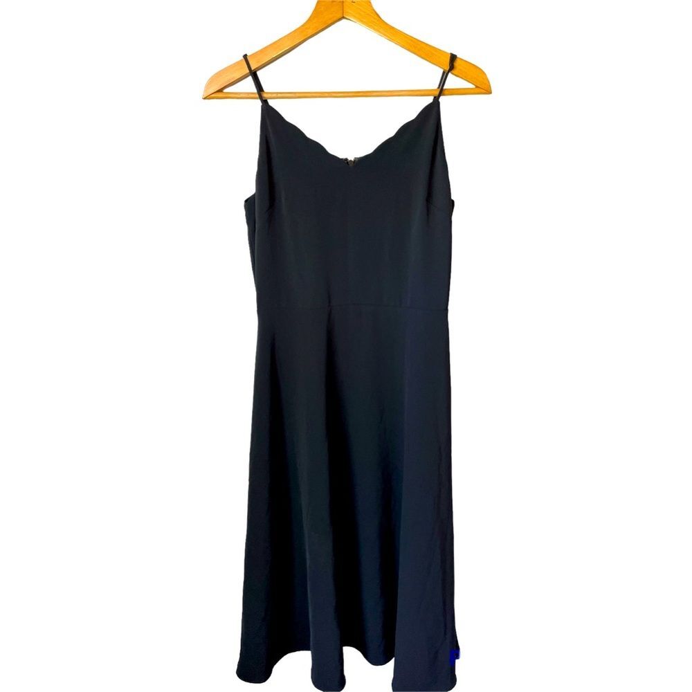 H & M black scalloped trim skater midi dress Sz small LBD Closet Staple Whimsy